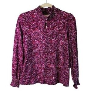 J.Jill Smocked Floral Print Mock Neck Knit Shirt Magenta Pink Purple Top NEW S